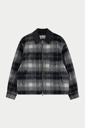 BRUSHED CHECK CONTRAST COLLAR JACKET - BLACK