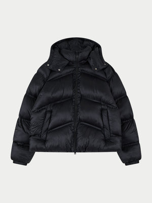 TRANSLUCENT HOODED PUFFER - BLACK