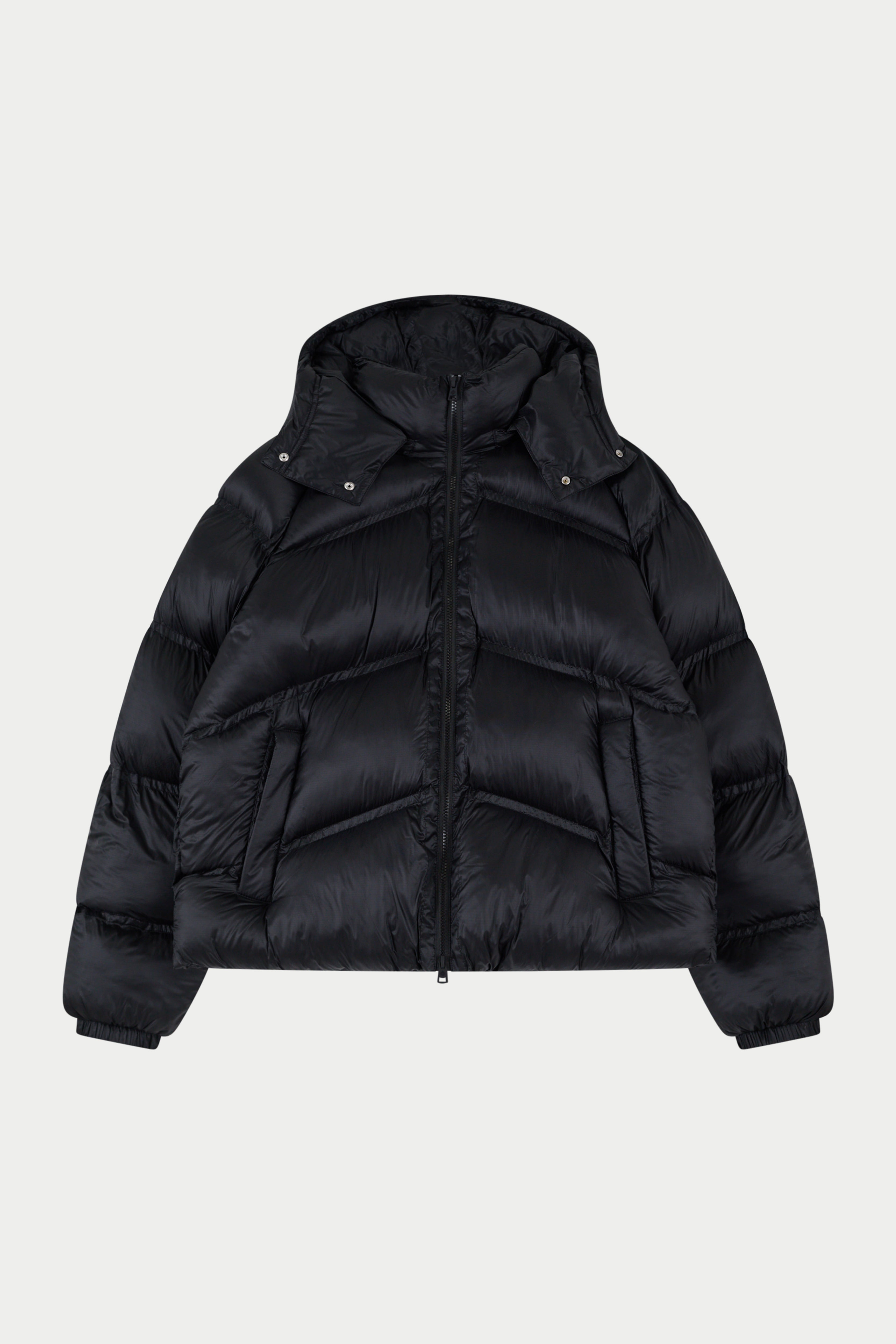 TRANSLUCENT HOODED PUFFER - BLACK