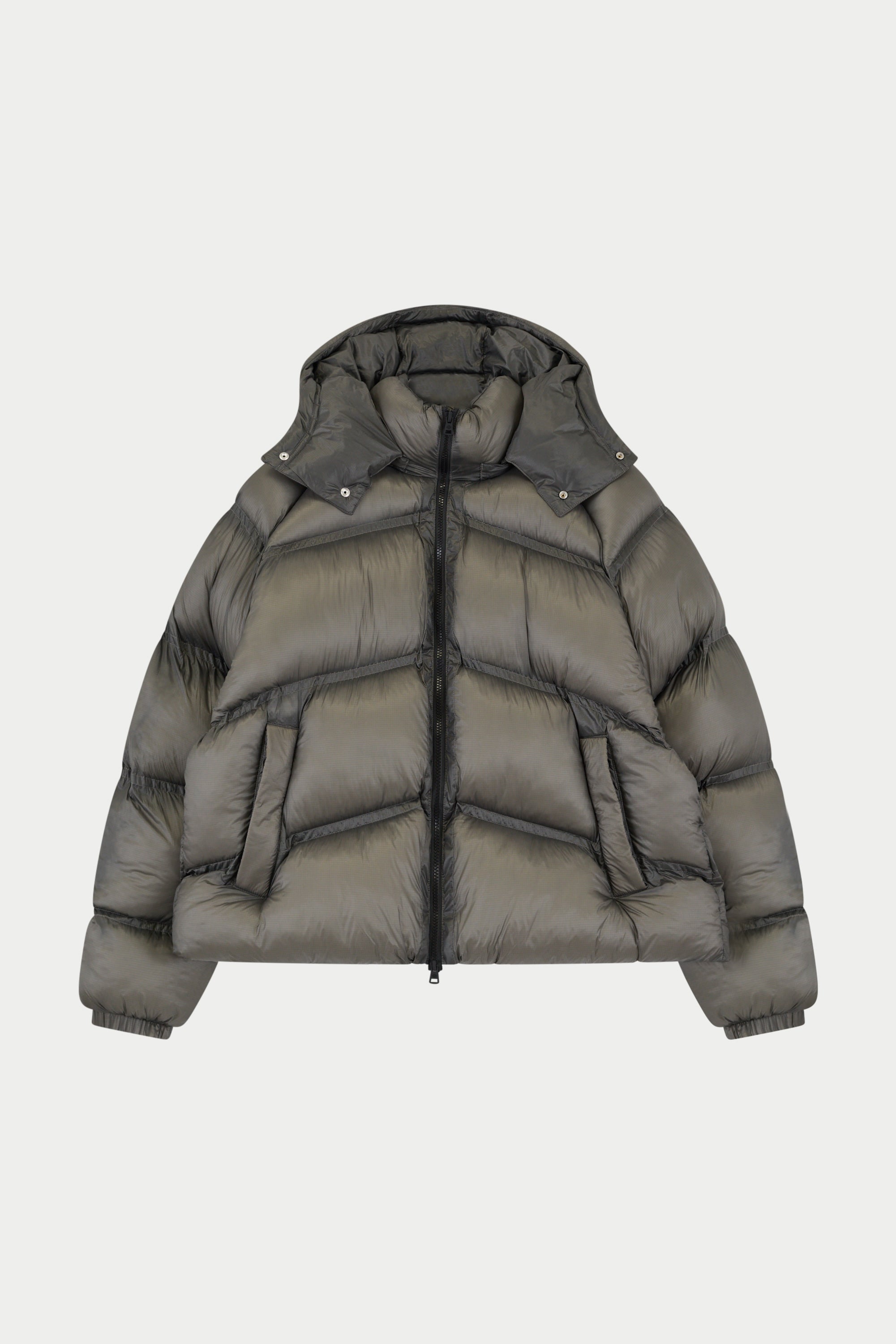 TRANSLUCENT HOODED PUFFER - KHAKI
