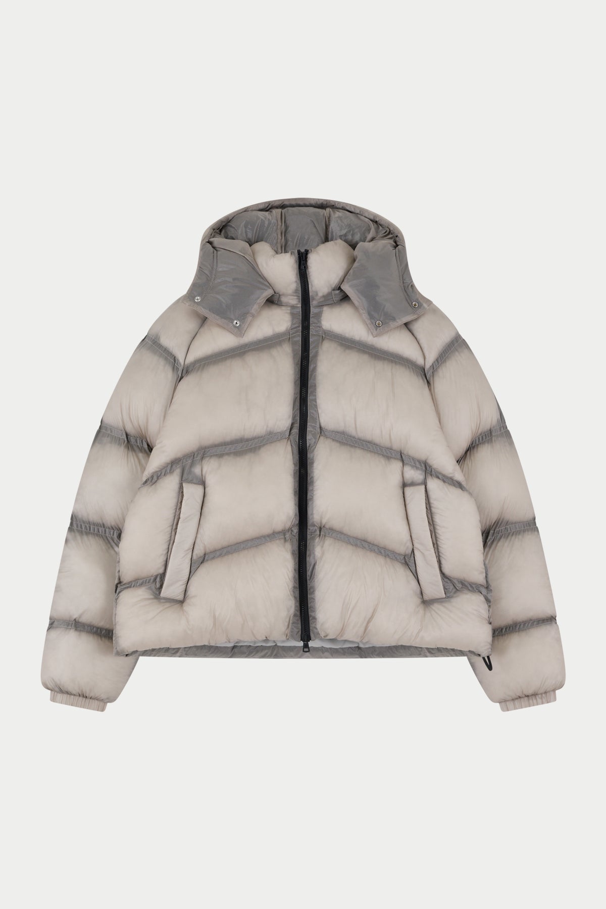 TRANSLUCENT HOODED PUFFER - GREY