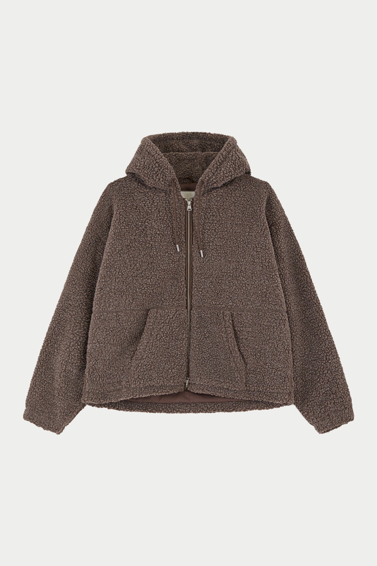 WASHED BORG ZIP THROUGH JACKET - BROWN