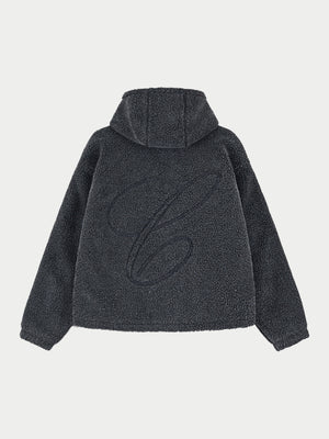 WASHED BORG ZIP THROUGH JACKET - CHARCOAL