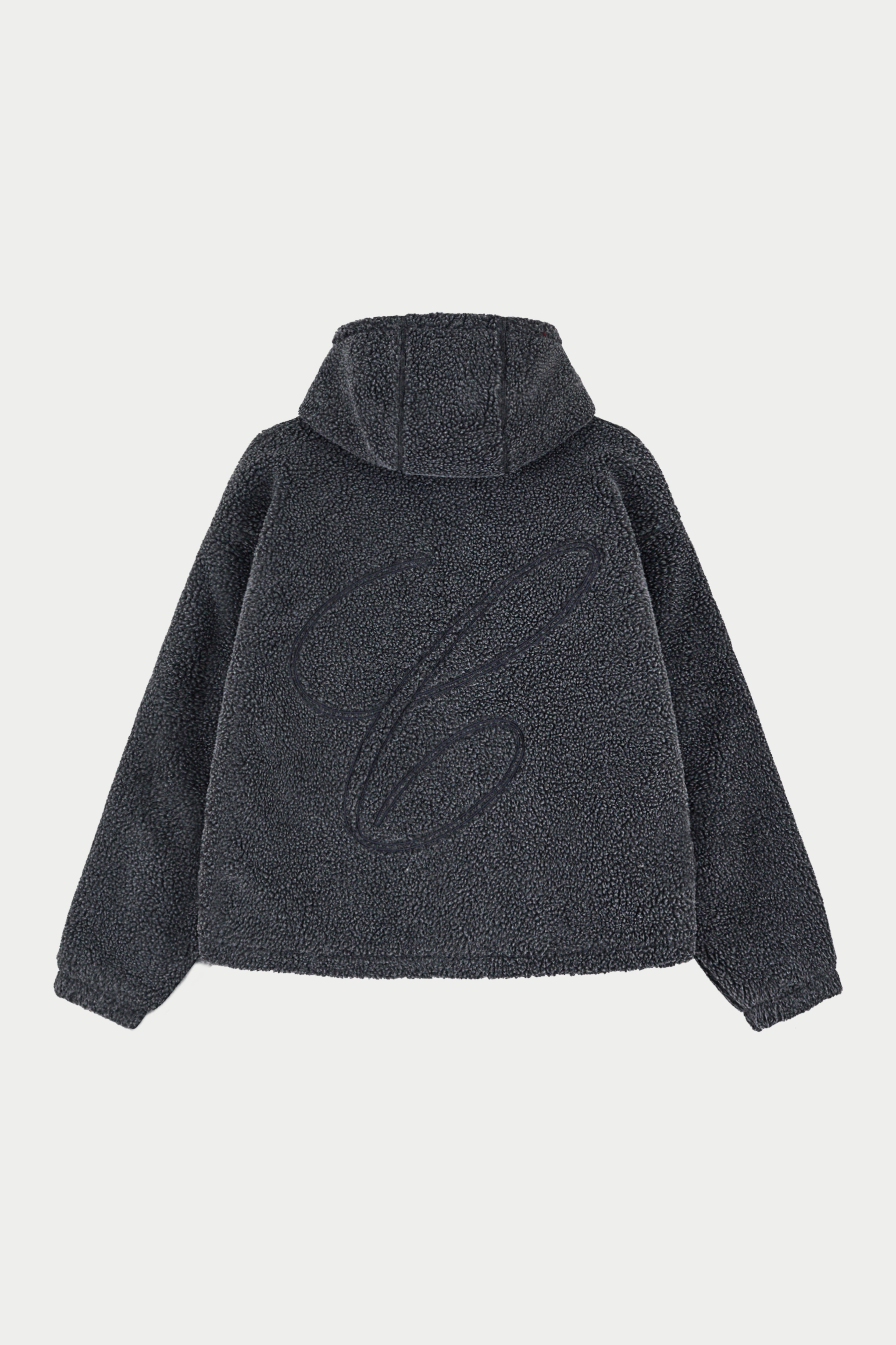 WASHED BORG ZIP THROUGH JACKET - CHARCOAL