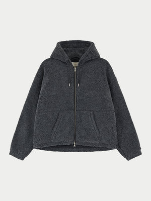 WASHED BORG ZIP THROUGH JACKET - CHARCOAL