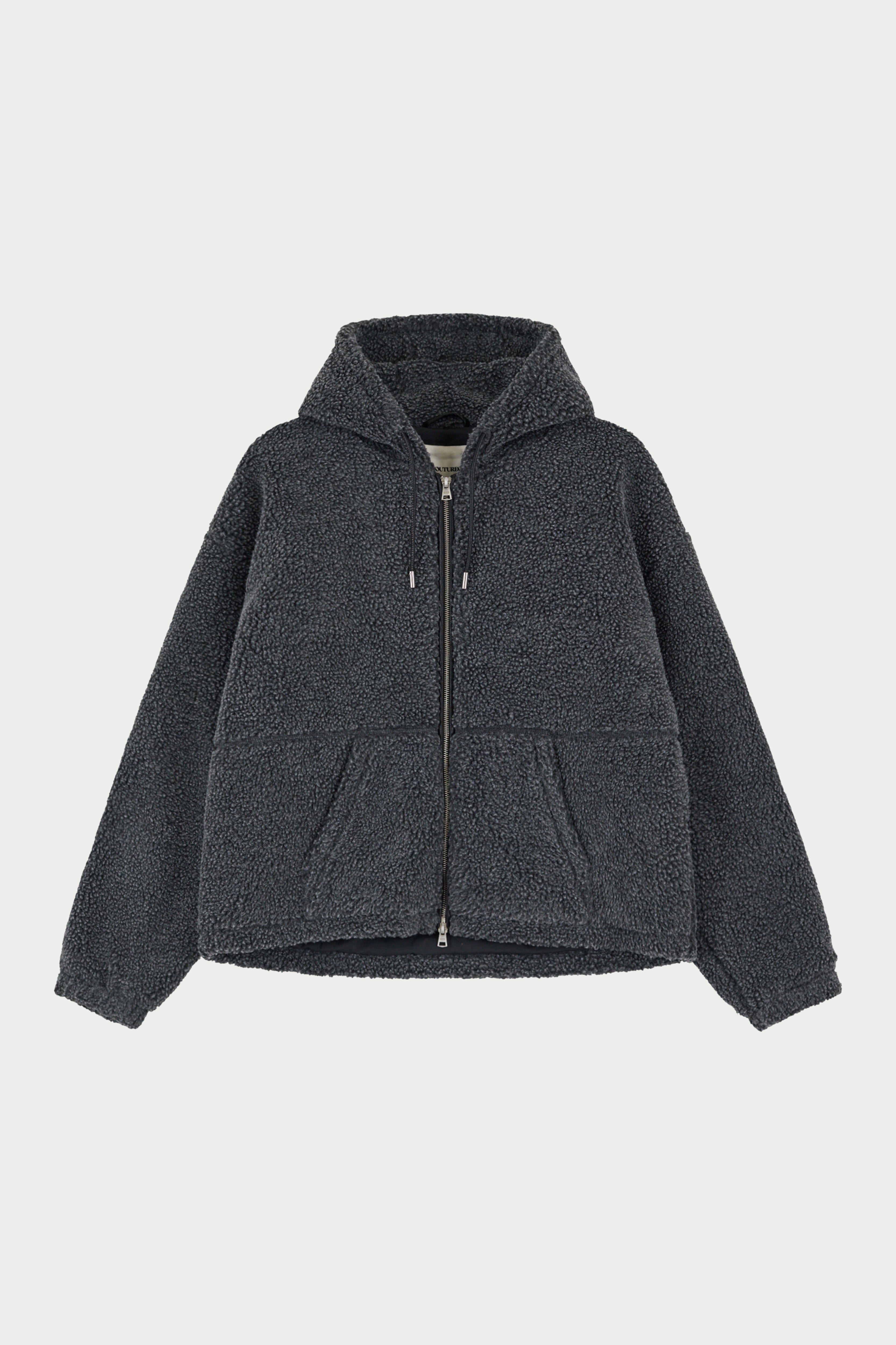 WASHED BORG ZIP THROUGH JACKET - CHARCOAL