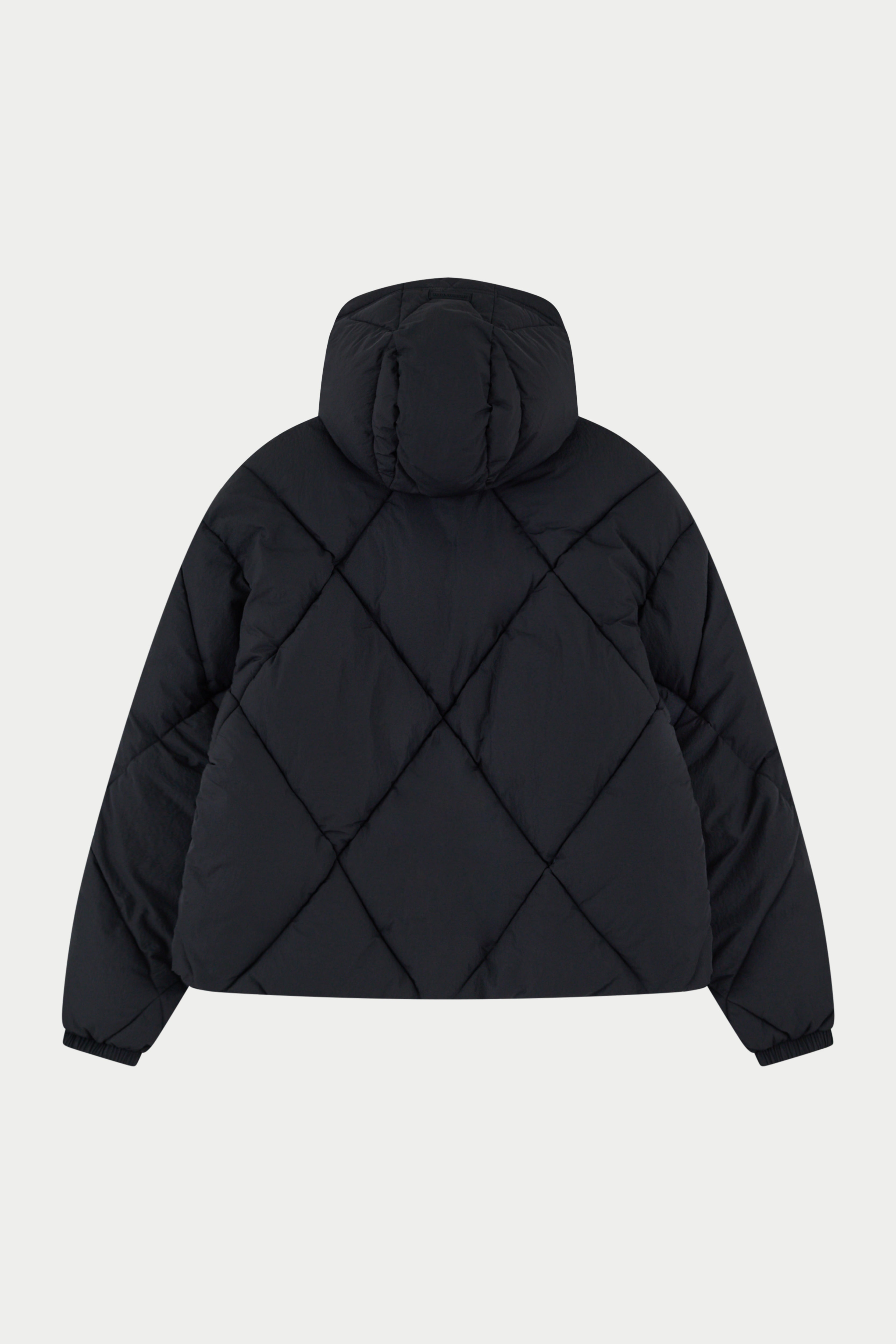 DIAMOND QUILTED PUFFER COAT - BLACK