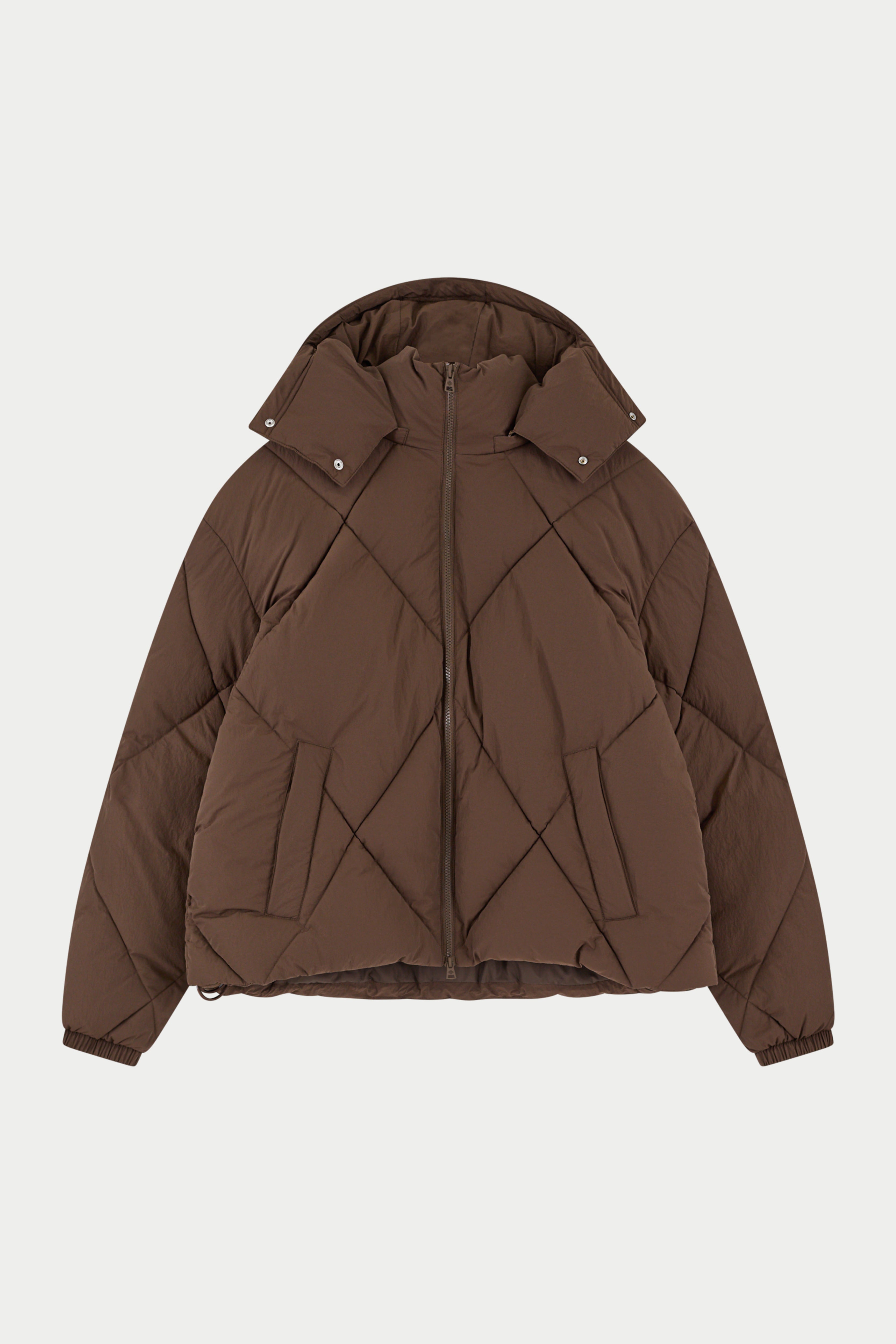 DIAMOND QUILTED PUFFER COAT - BROWN