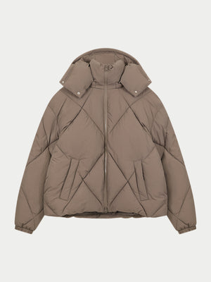 DIAMOND QUILTED PUFFER COAT - CHARCOAL