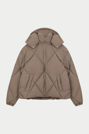 DIAMOND QUILTED PUFFER COAT - CHARCOAL