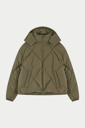DIAMOND QUILTED PUFFER COAT - KHAKI
