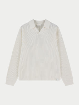 HEAVY WASHED RIB KNIT POLO - OFF WHITE