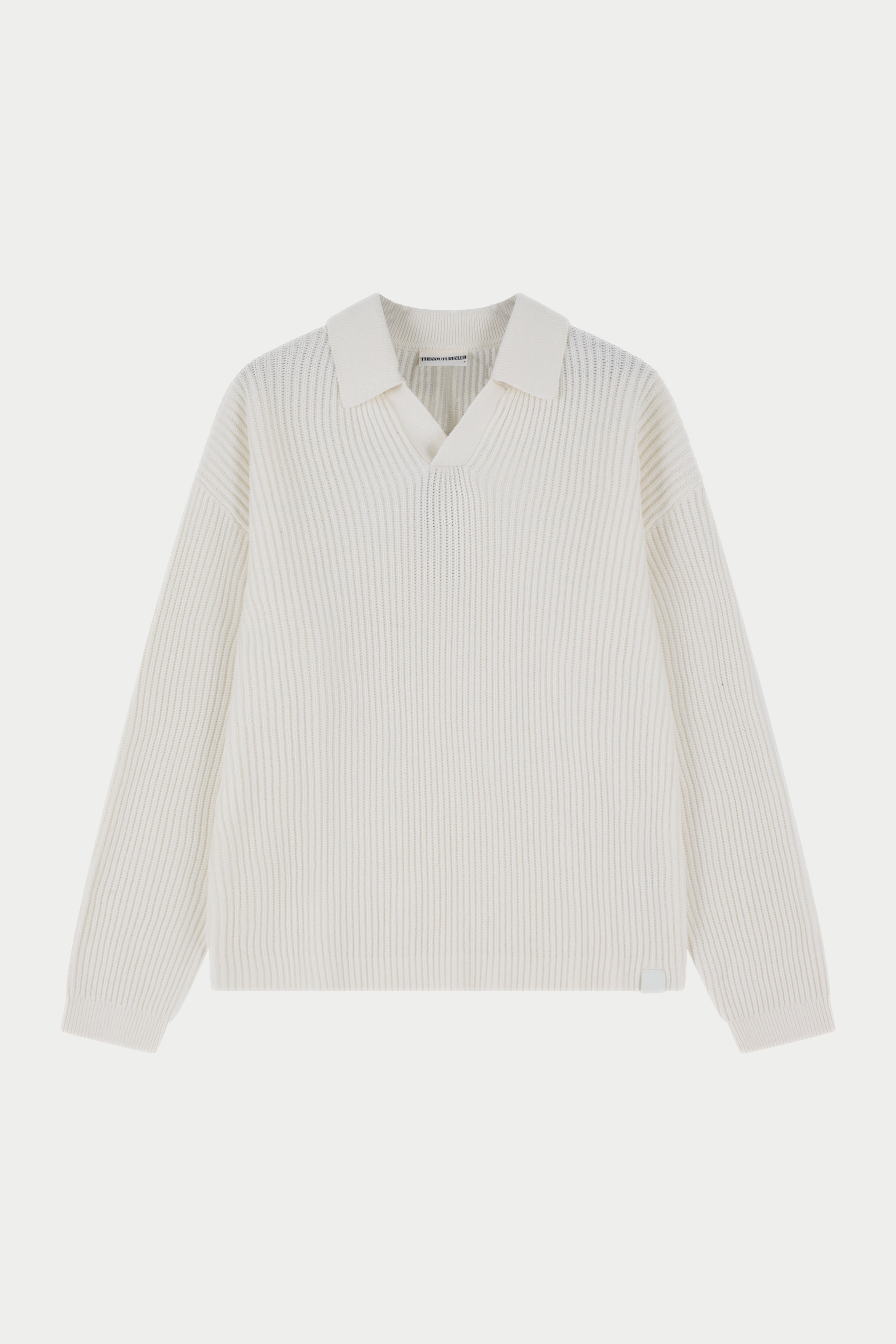 HEAVY WASHED RIB KNIT POLO - OFF WHITE