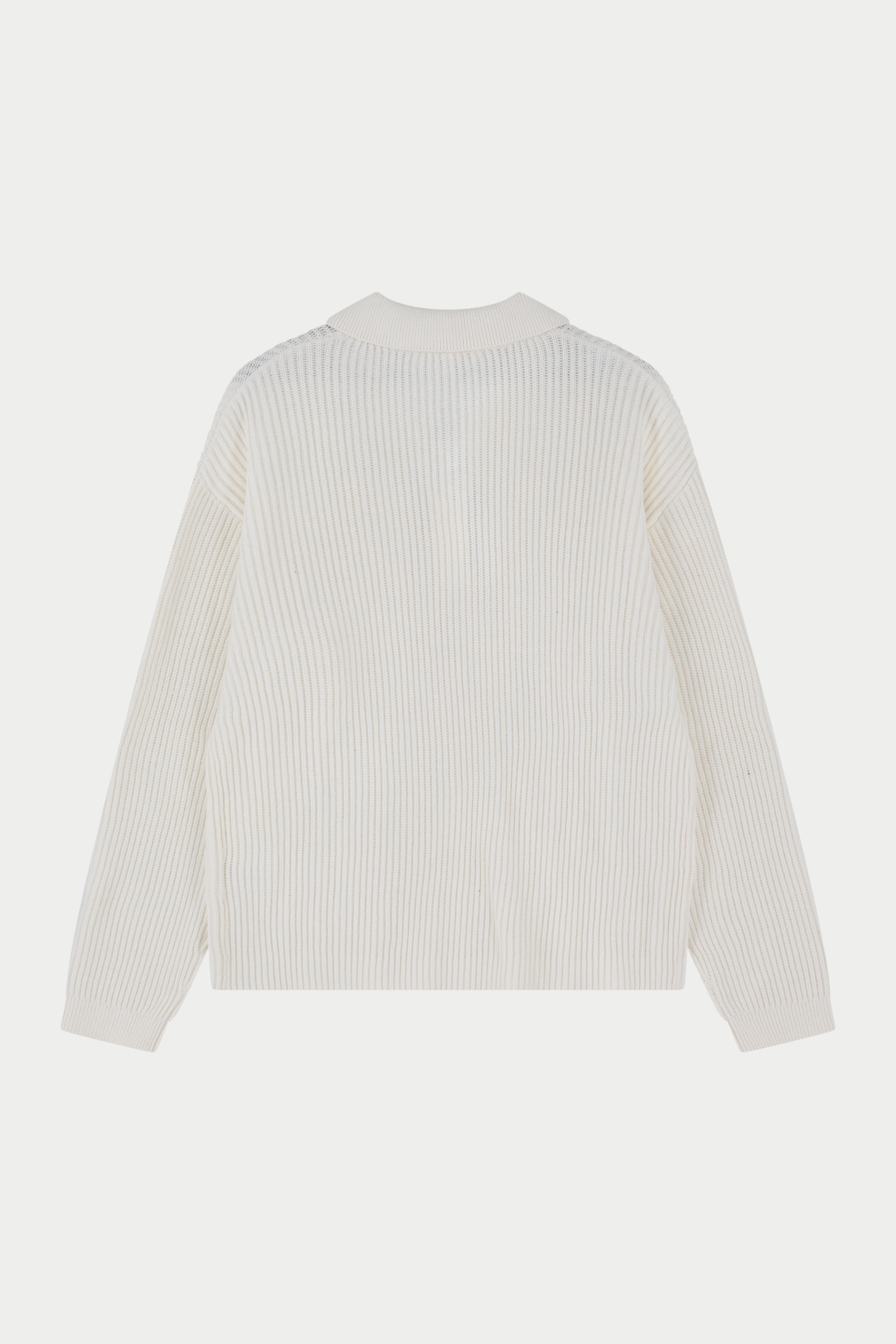 HEAVY WASHED RIB KNIT POLO - OFF WHITE