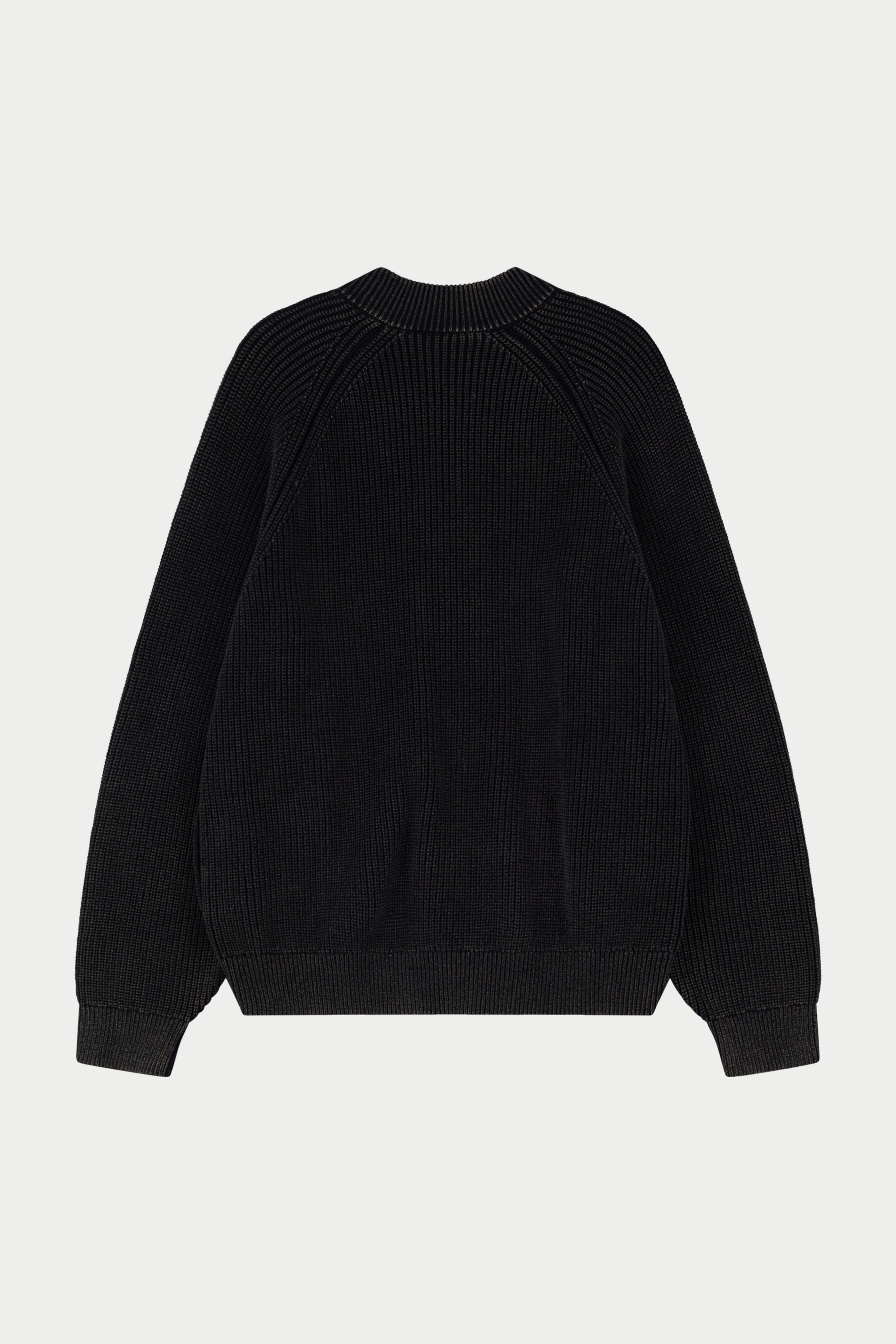 HEAVY WASHED RIB KNIT BOMBER - BLACK