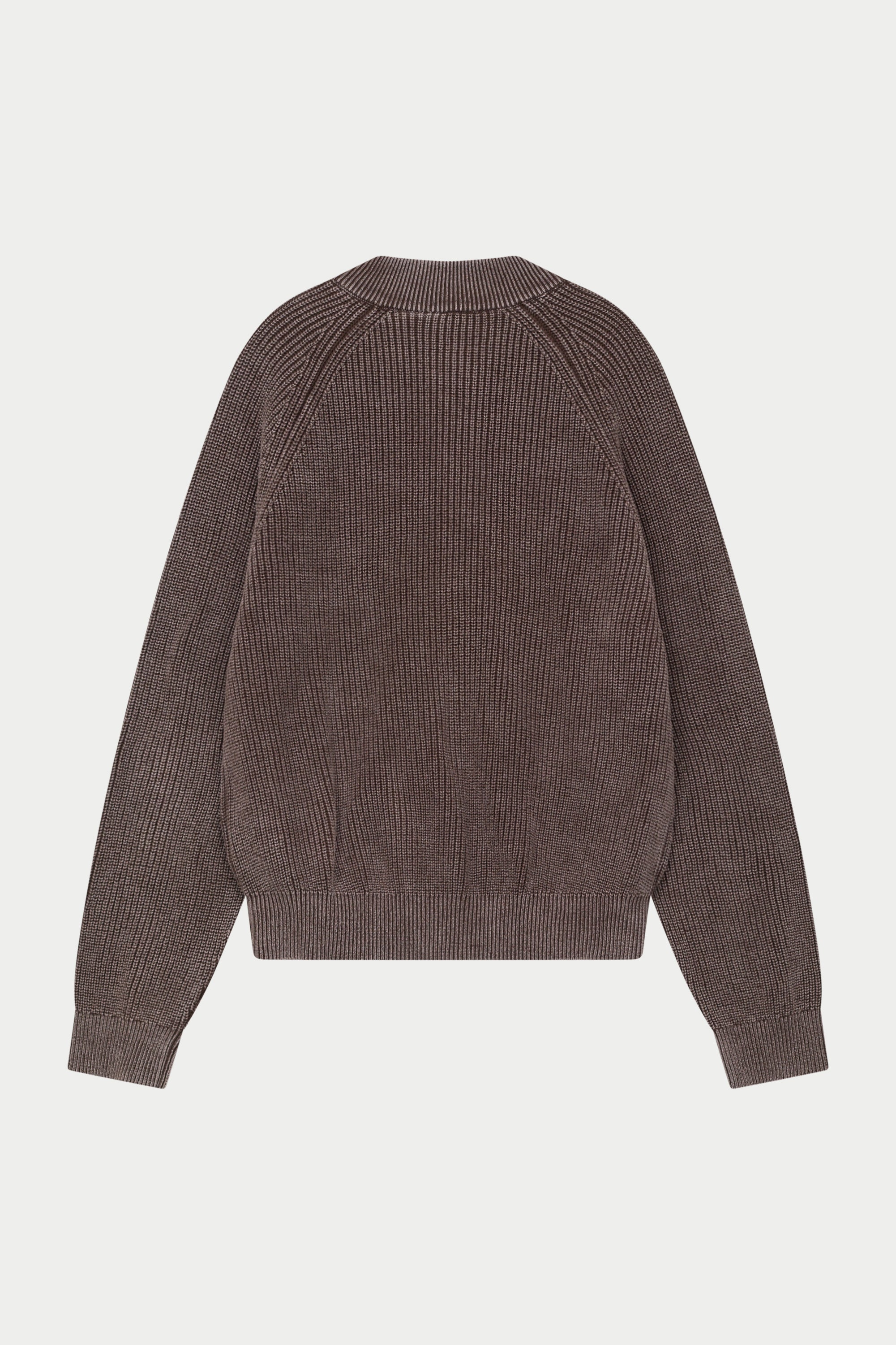 HEAVY WASHED RIB KNIT BOMBER - BROWN