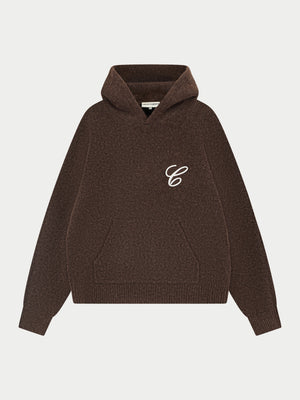 CHAINSTITCH EMBROIDERY KNITTED HOODIE - BROWN