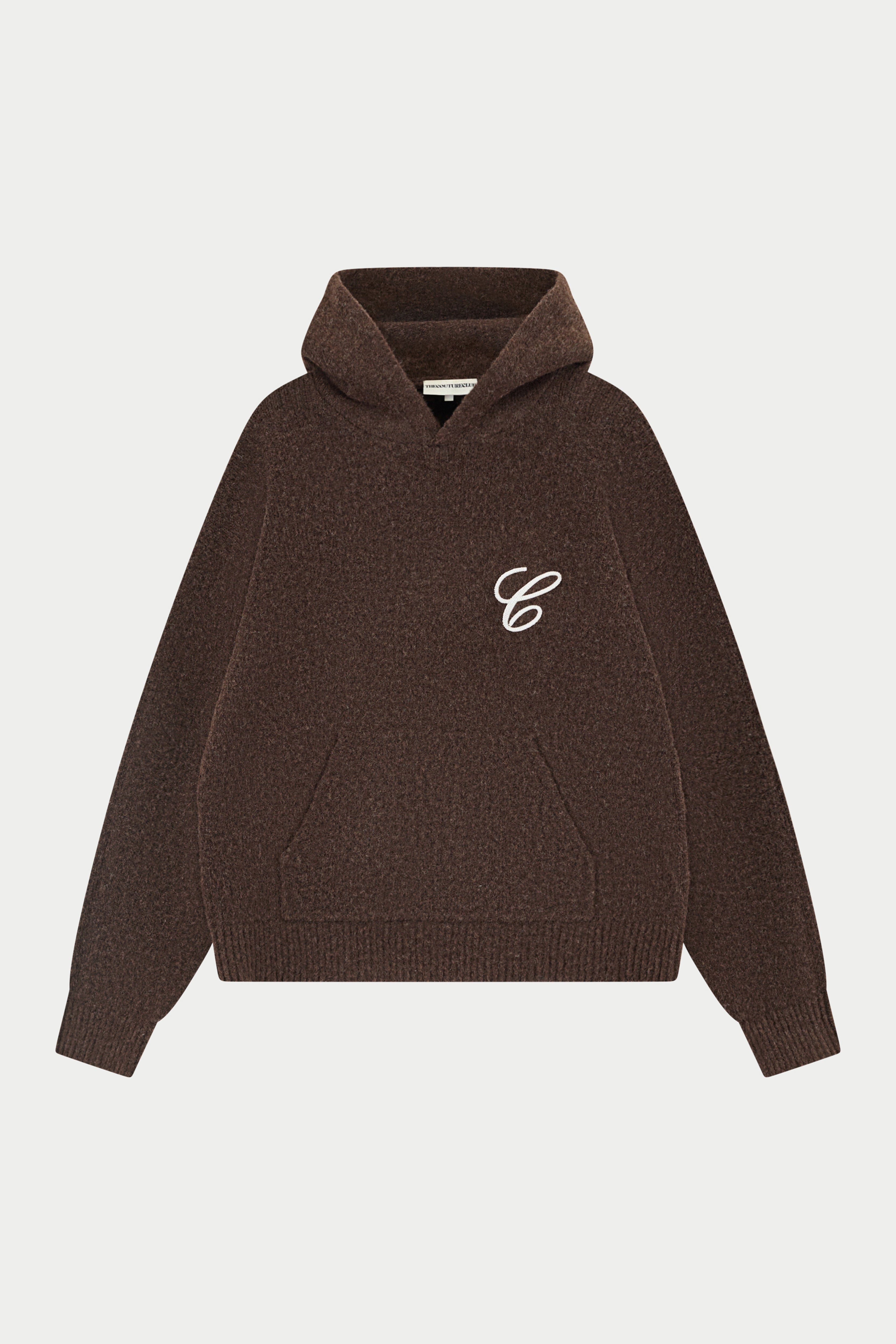 CHAINSTITCH EMBROIDERY KNITTED HOODIE - BROWN