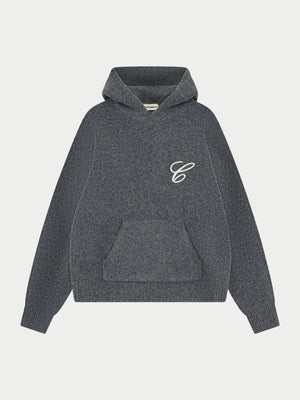 CHAINSTITCH EMBROIDERY KNITTED HOODIE - CHARCOAL