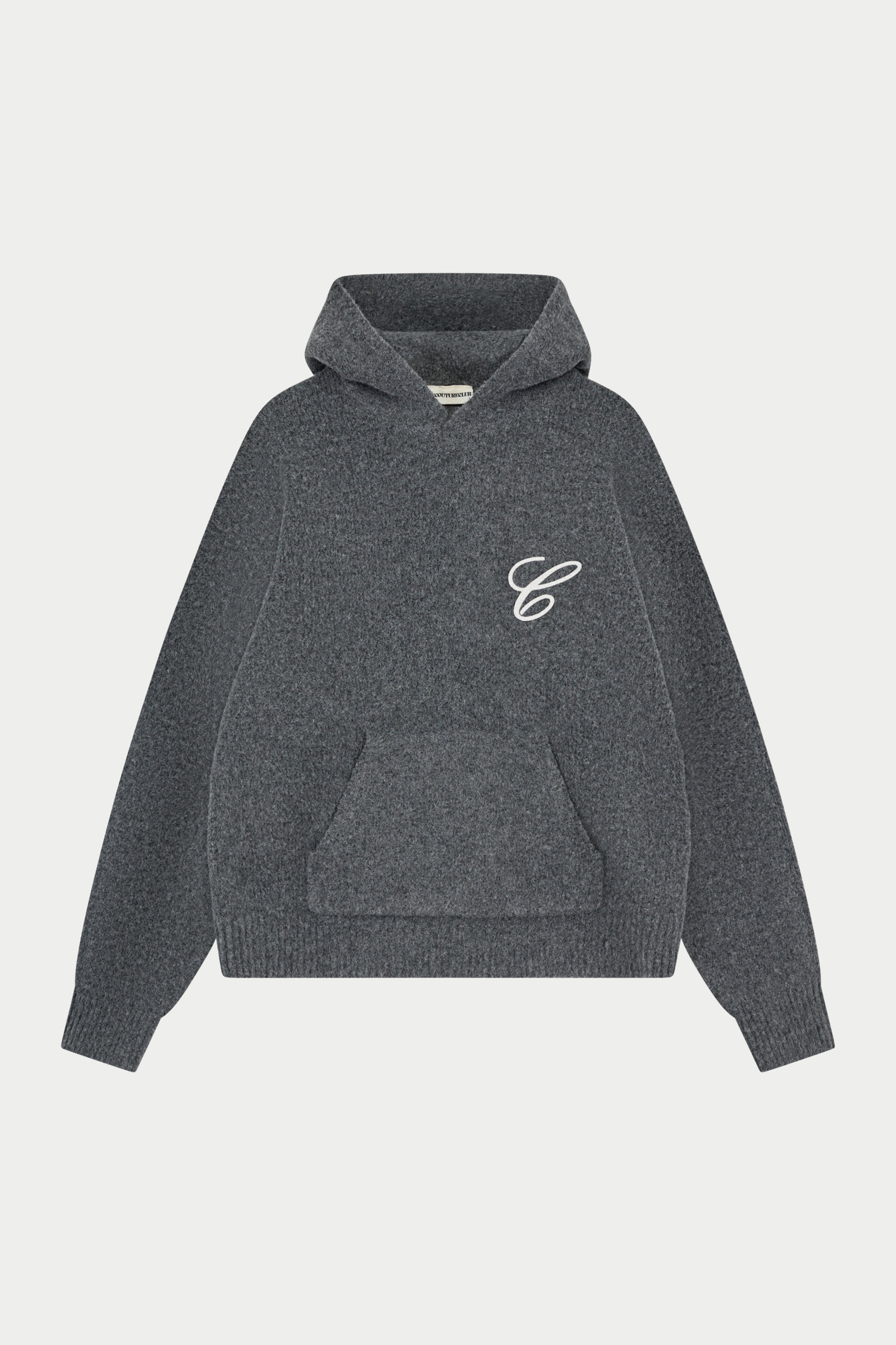 CHAINSTITCH EMBROIDERY KNITTED HOODIE - CHARCOAL