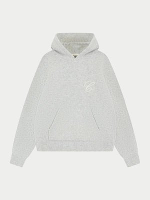 CHAINSTITCH EMBROIDERY KNITTED HOODIE - GREY