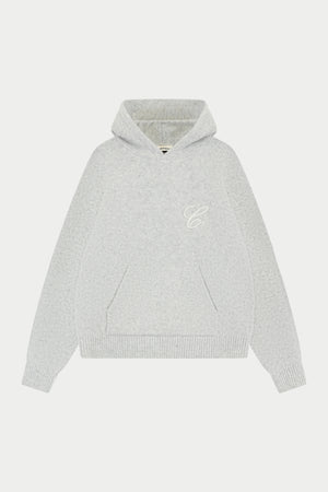 CHAINSTITCH EMBROIDERY KNITTED HOODIE - GREY