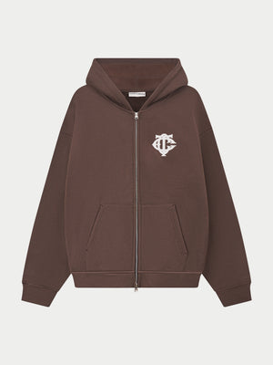 HEAVYWEIGHT MONOGRAM APPLIQUE EMBLEM ZIP THROUGH - BROWN