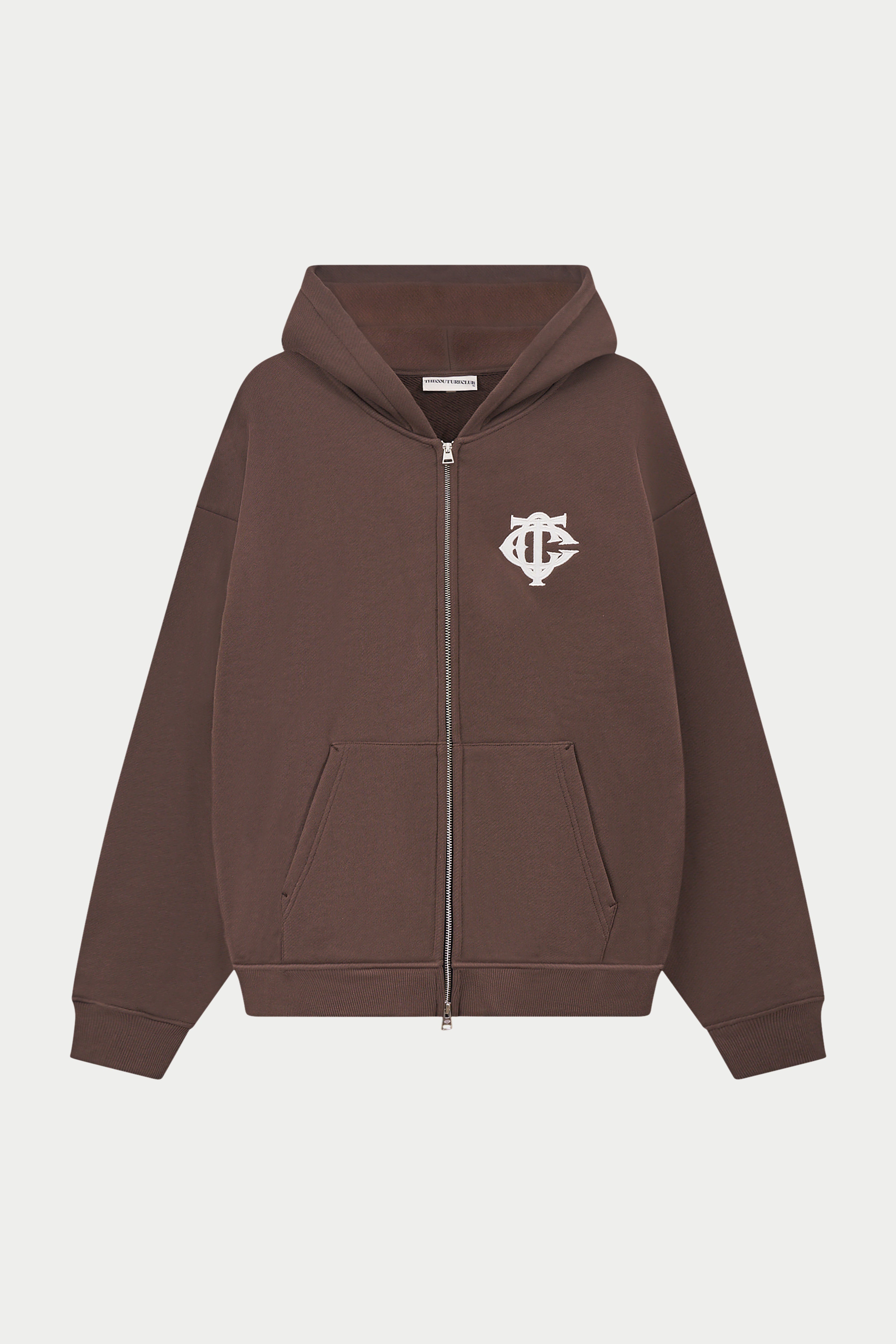HEAVYWEIGHT MONOGRAM APPLIQUE EMBLEM ZIP THROUGH - BROWN
