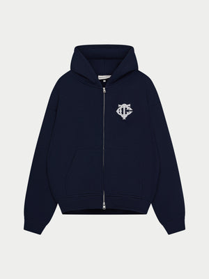HEAVYWEIGHT MONOGRAM APPLIQUE EMBLEM ZIP THROUGH - NAVY