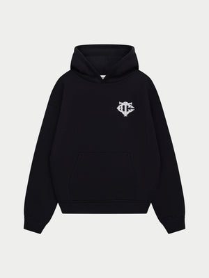 HEAVYWEIGHT MONOGRAM APPLIQUE EMBLEM HOODIE - BLACK
