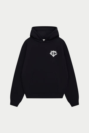 HEAVYWEIGHT MONOGRAM APPLIQUE EMBLEM HOODIE - BLACK