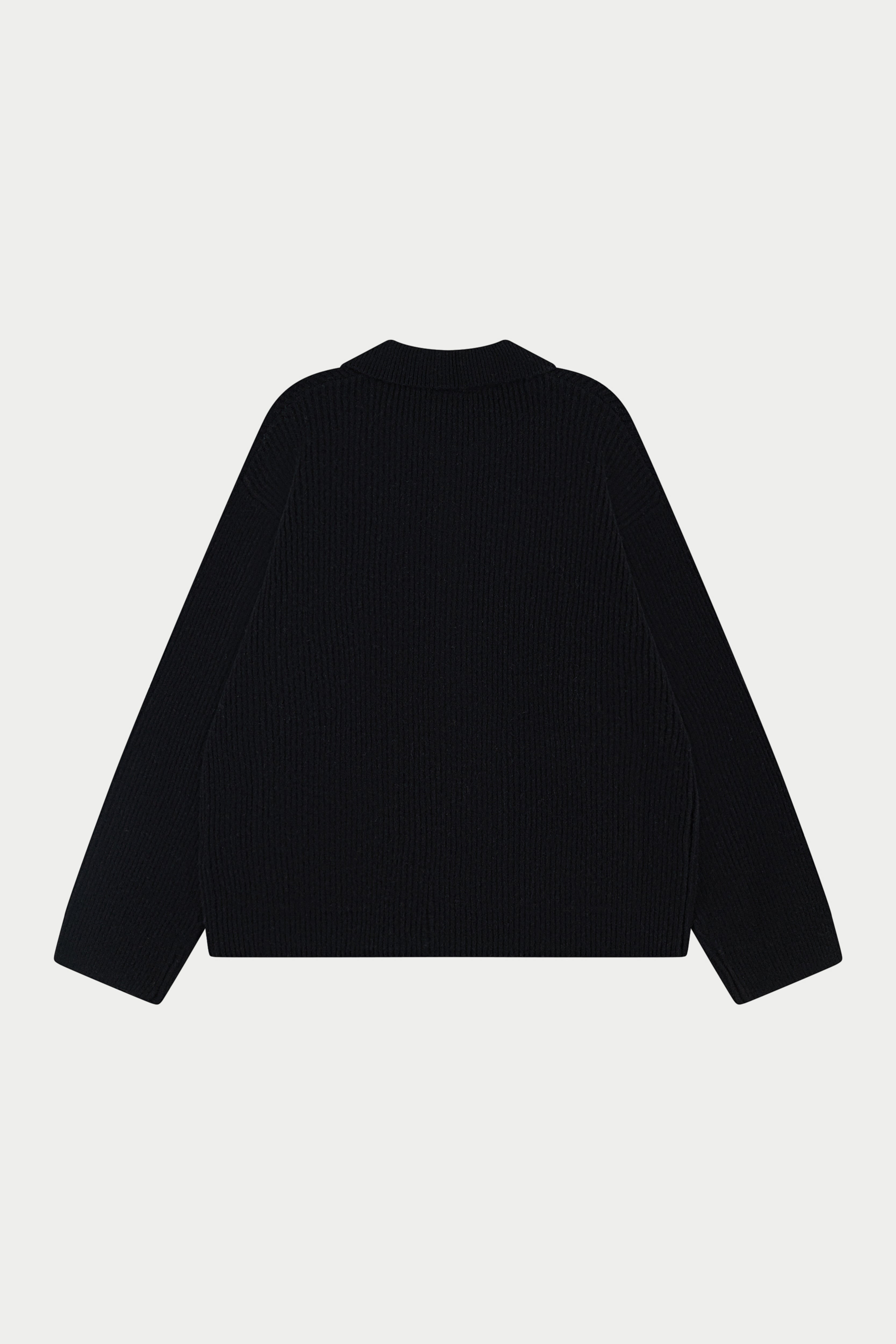 RIBBED KNITTED OVERSIZED ZIP THROUGH - BLACK