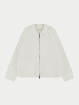RIBBED KNITTED OVERSIZED ZIP THROUGH - WHITE