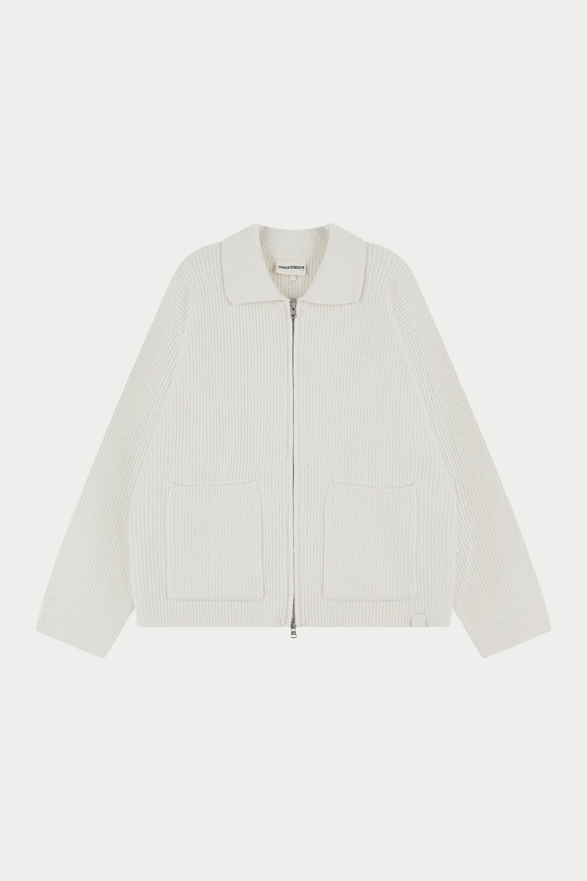 RIBBED KNITTED OVERSIZED ZIP THROUGH - WHITE