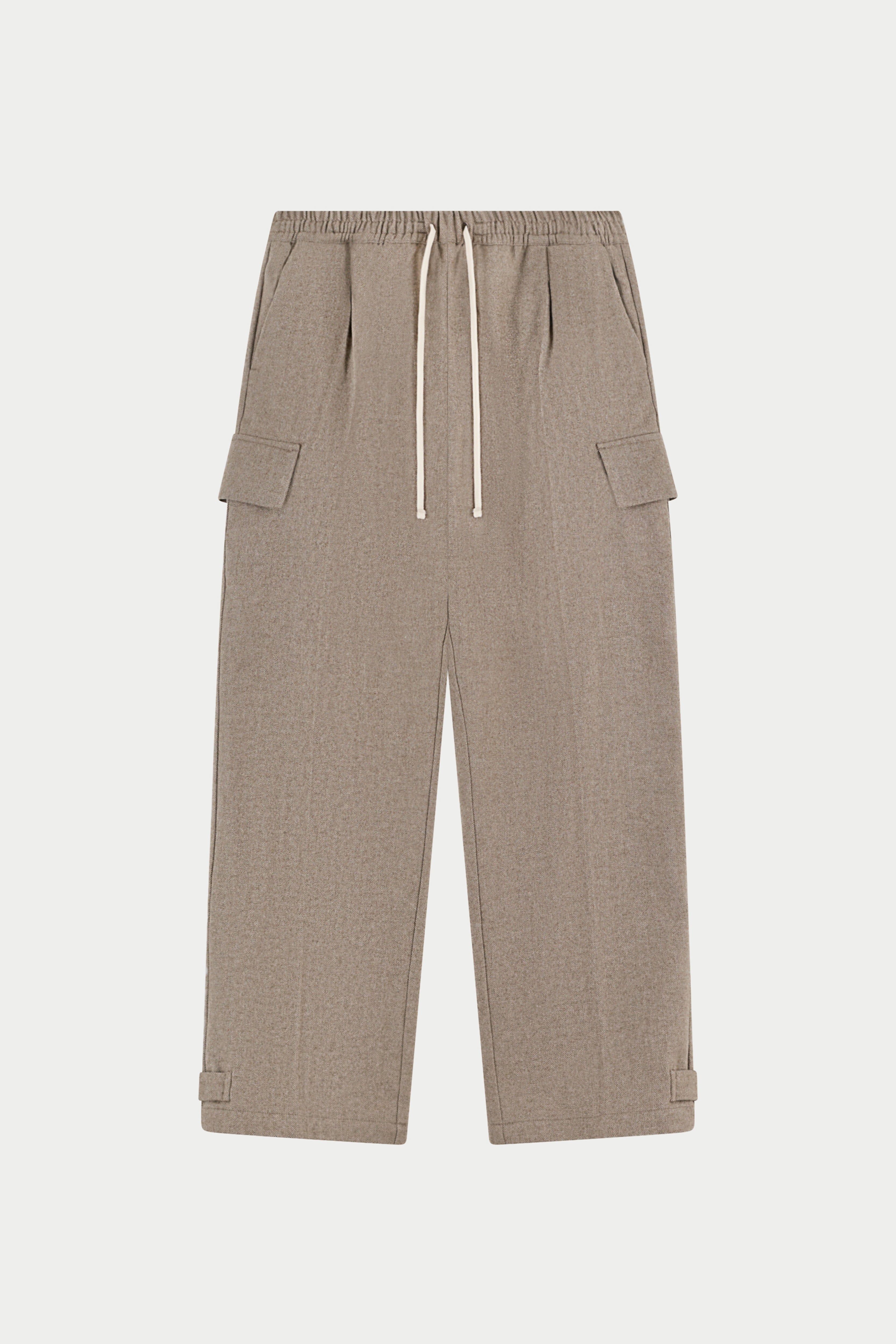 WIDE LEG HERRINGBONE TROUSERS - BEIGE