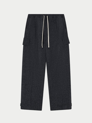 WIDE LEG HERRINGBONE TROUSERS - CHARCOAL