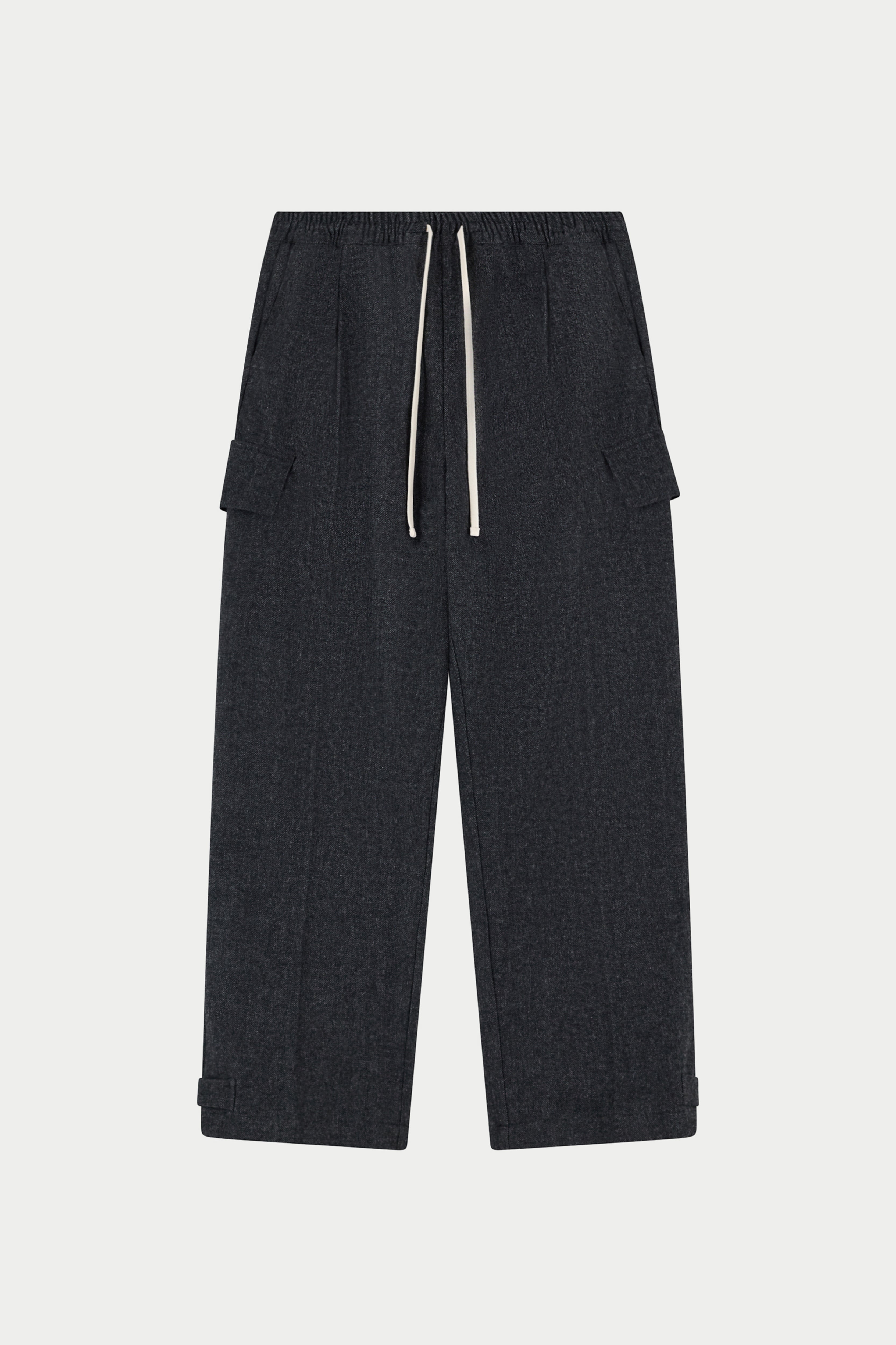 WIDE LEG HERRINGBONE TROUSERS - CHARCOAL