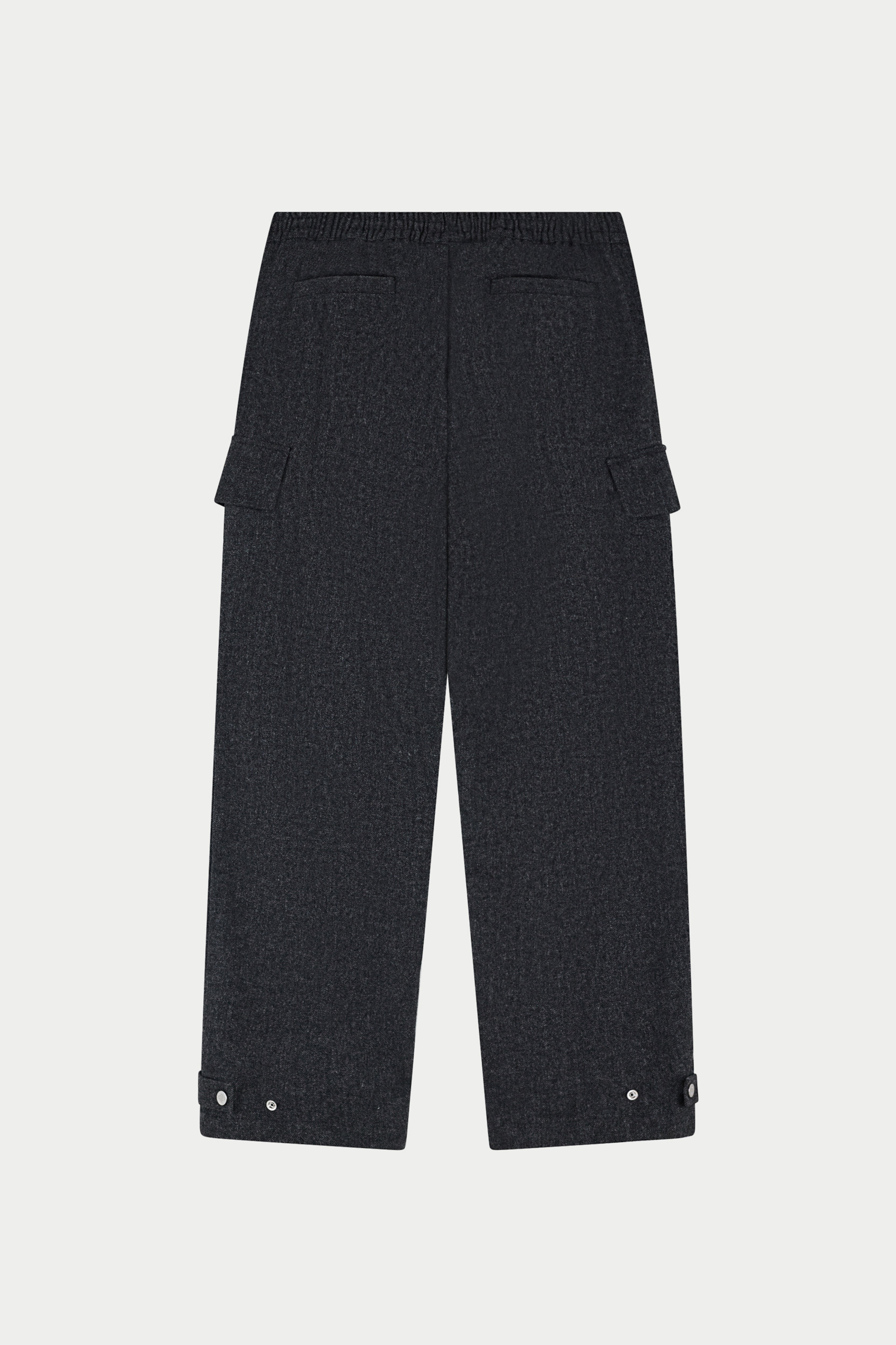 WIDE LEG HERRINGBONE TROUSERS - CHARCOAL