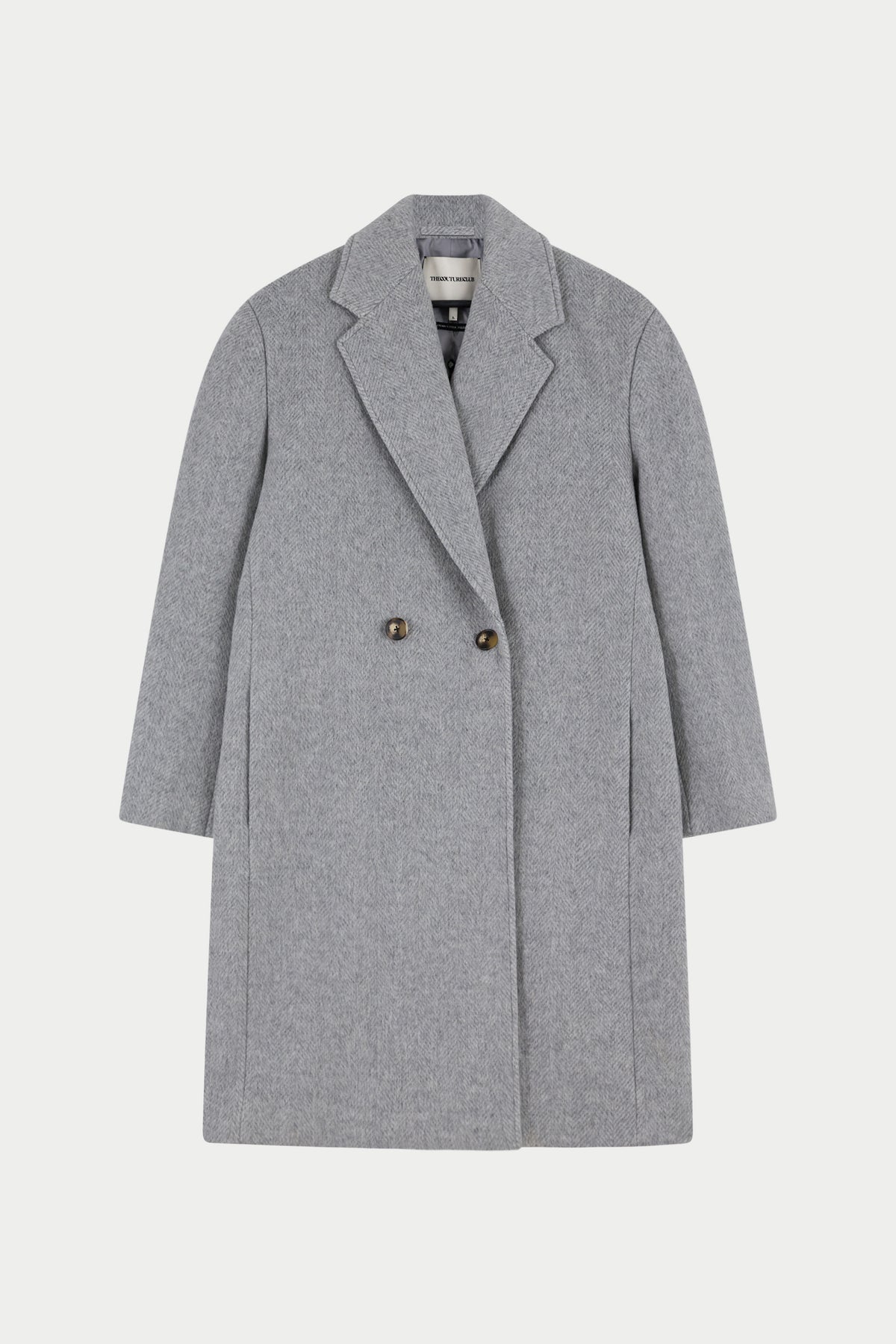 HERRINGBONE WOOL LONGLINE DUSTER COAT - GREY