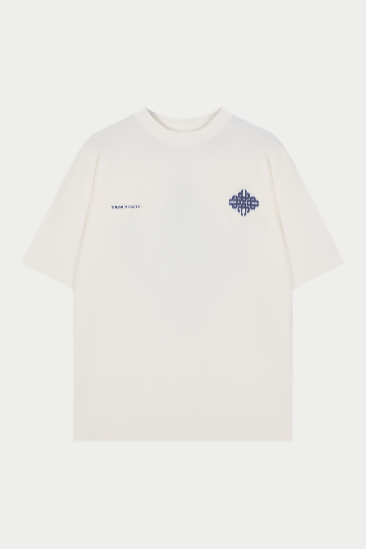 White sweatshirt with blue logo on a white background