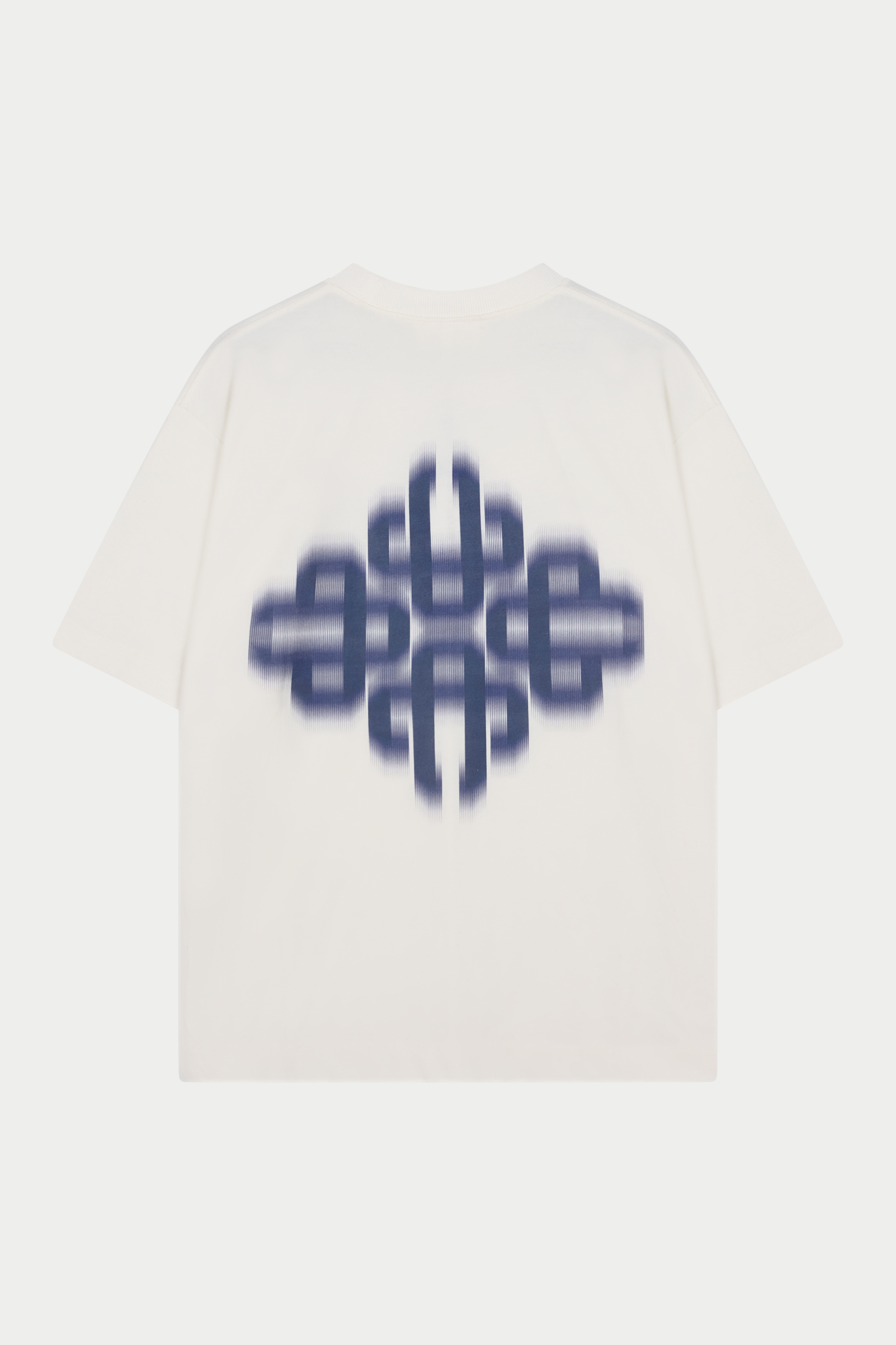 White garment with blue geometric pattern on a white background
