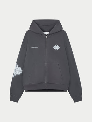 MOTION BLURRED ZIP THROUGH HOODIE - CHARCOAL
