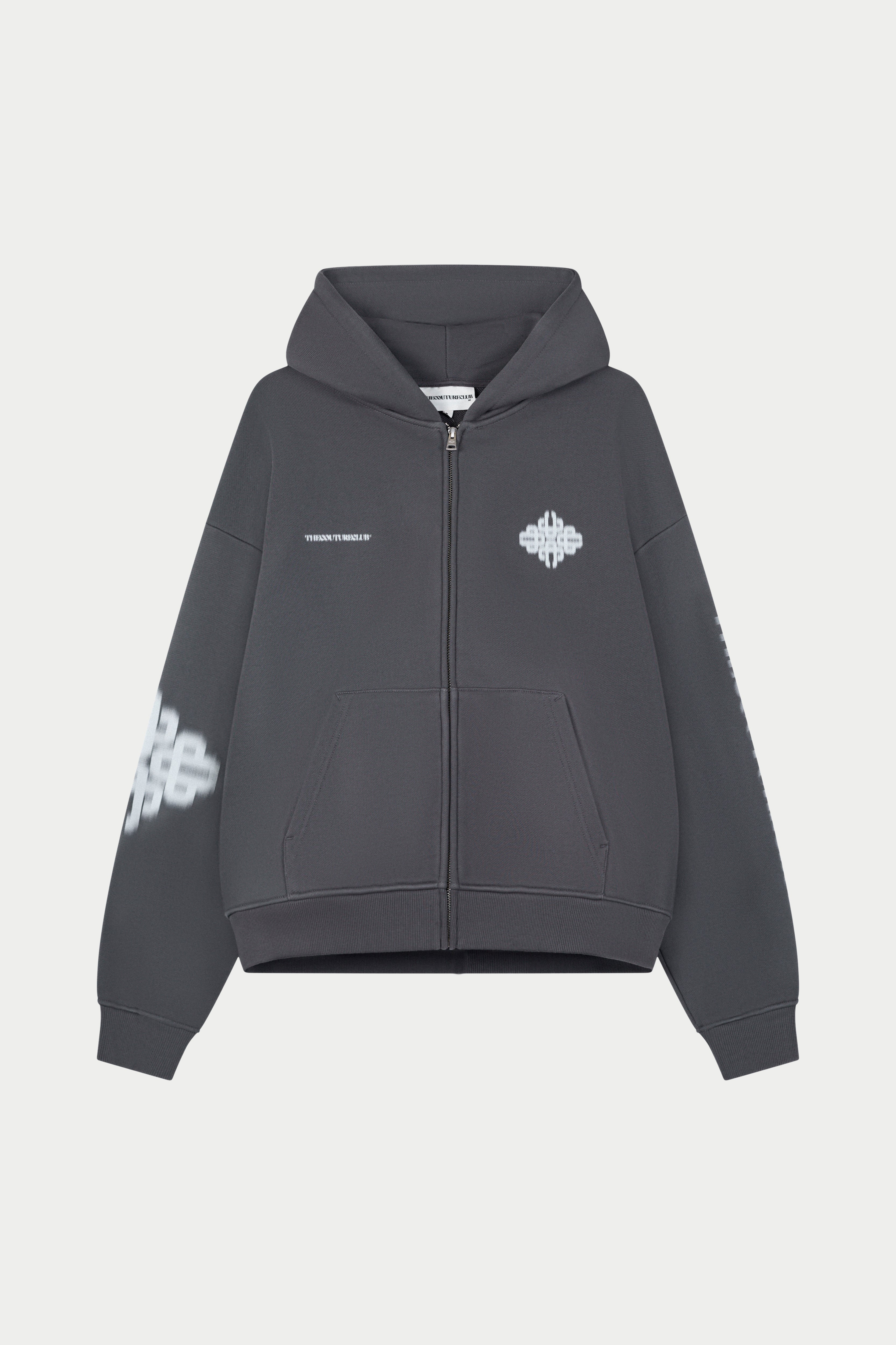 MOTION BLURRED ZIP THROUGH HOODIE - CHARCOAL