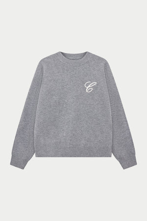 C EMBROIDERY KNITTED CREW - GREY MARL