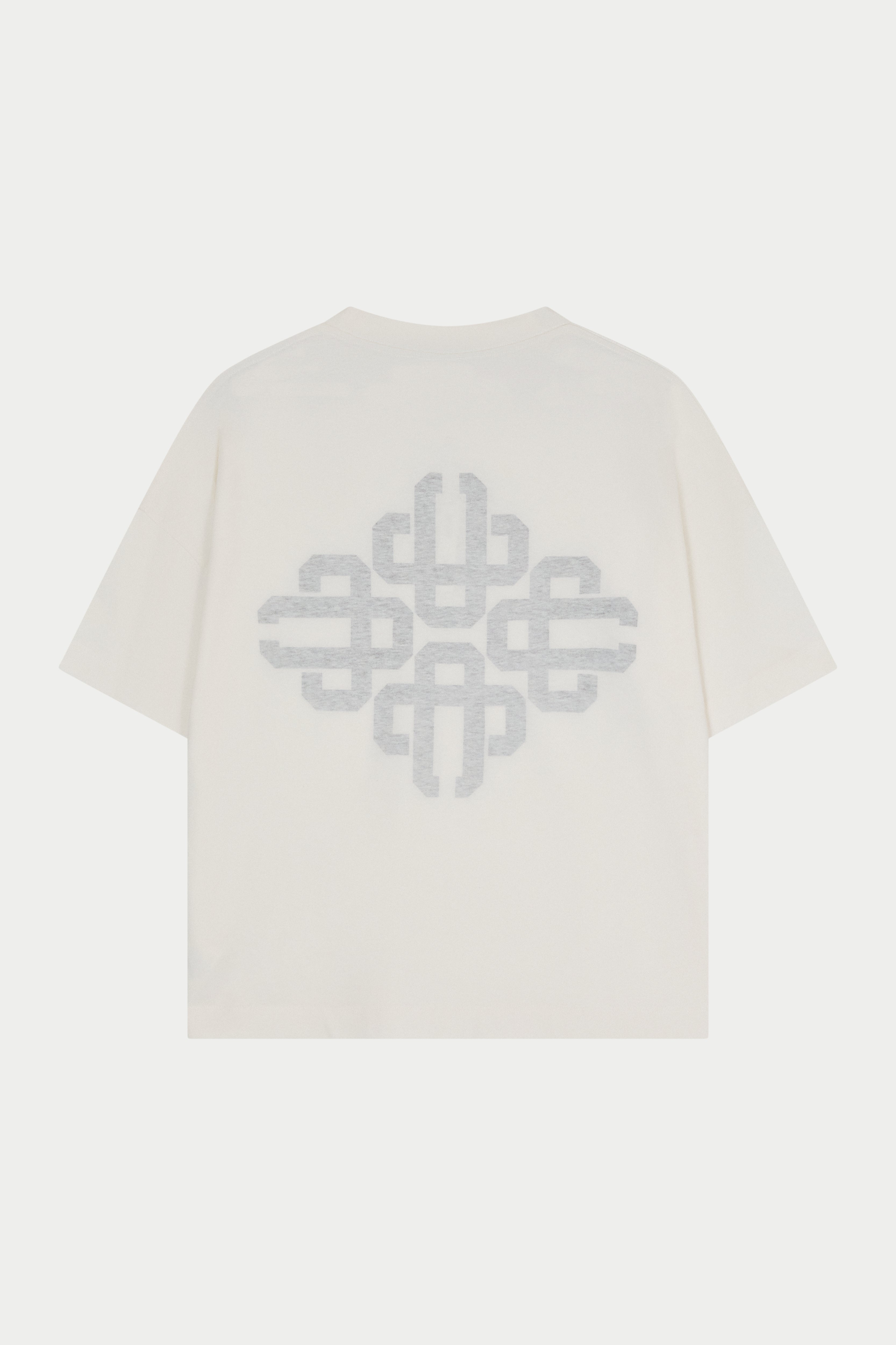 White t-shirt with logo on the back