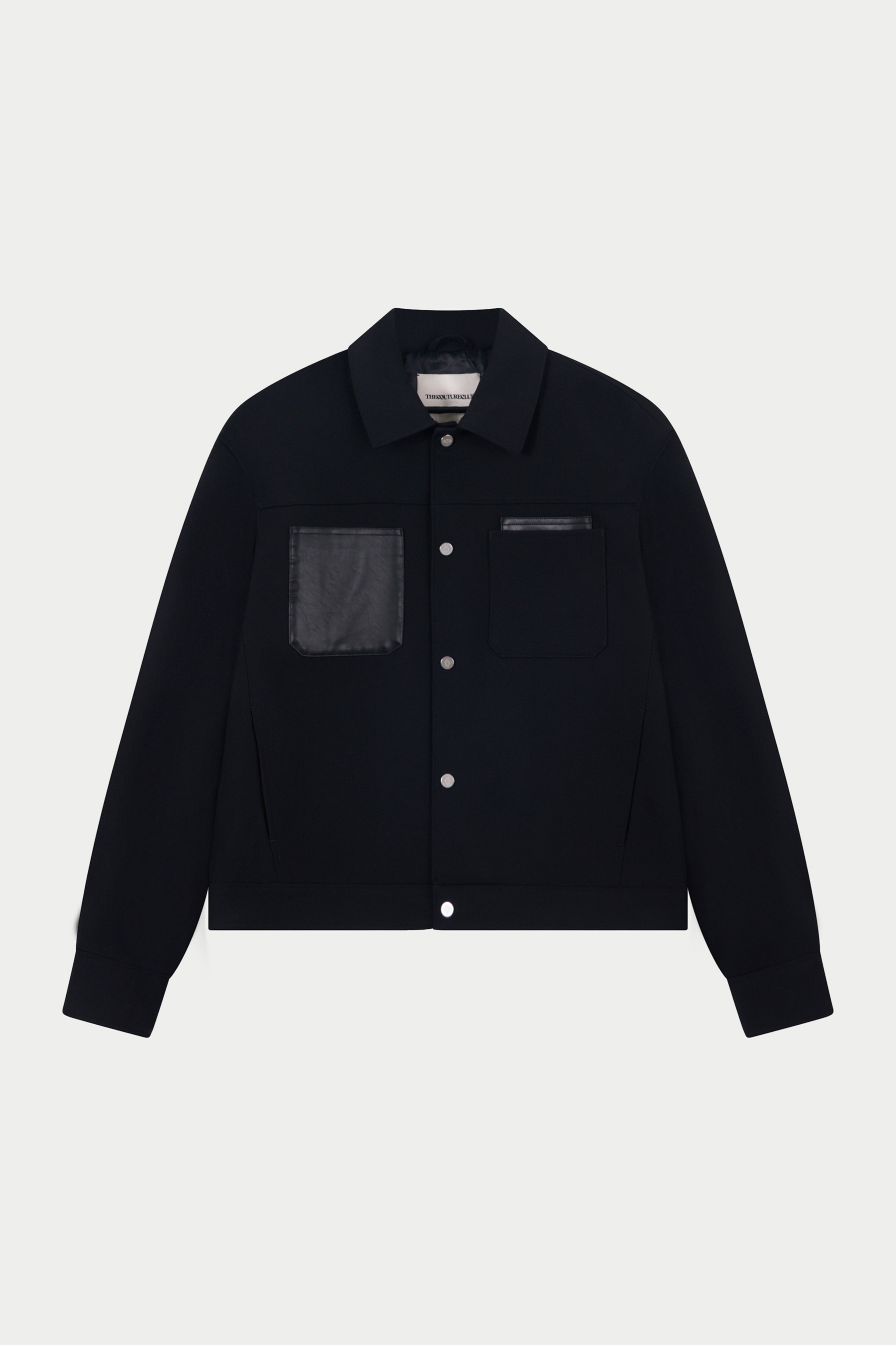 FAUX LEATHER POCKET TAILORED JACKET - BLACK