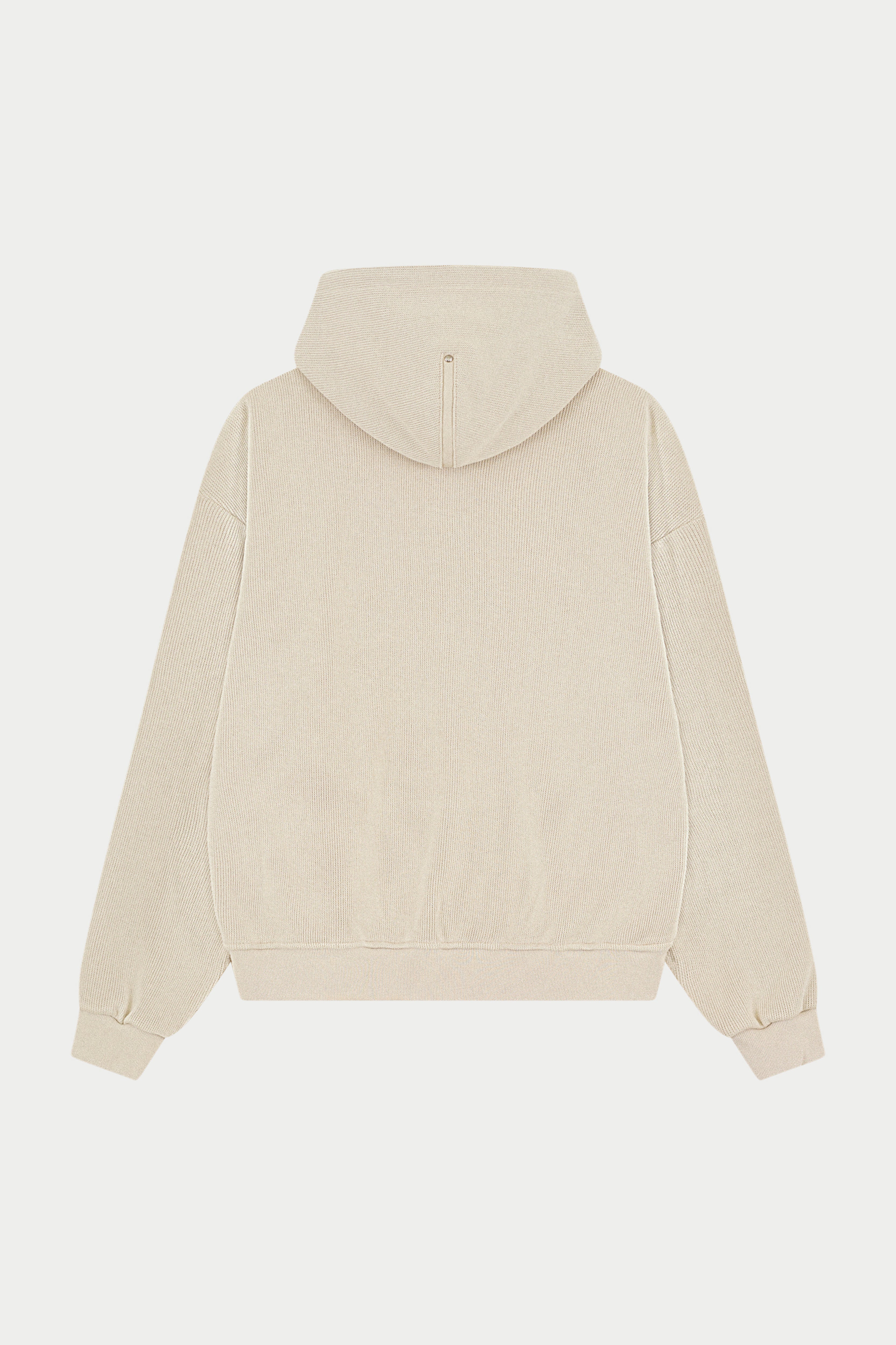 KNIT CONTRAST BINDING ZIP THROUGH HOODIE - BEIGE