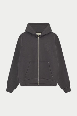 KNIT CONTRAST BINDING ZIP THROUGH HOODIE - CHARCOAL