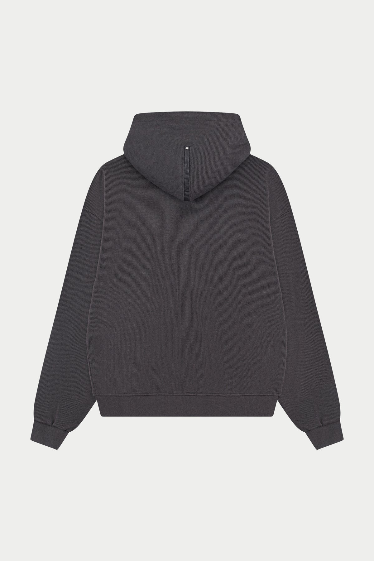 KNIT CONTRAST BINDING ZIP THROUGH HOODIE - CHARCOAL