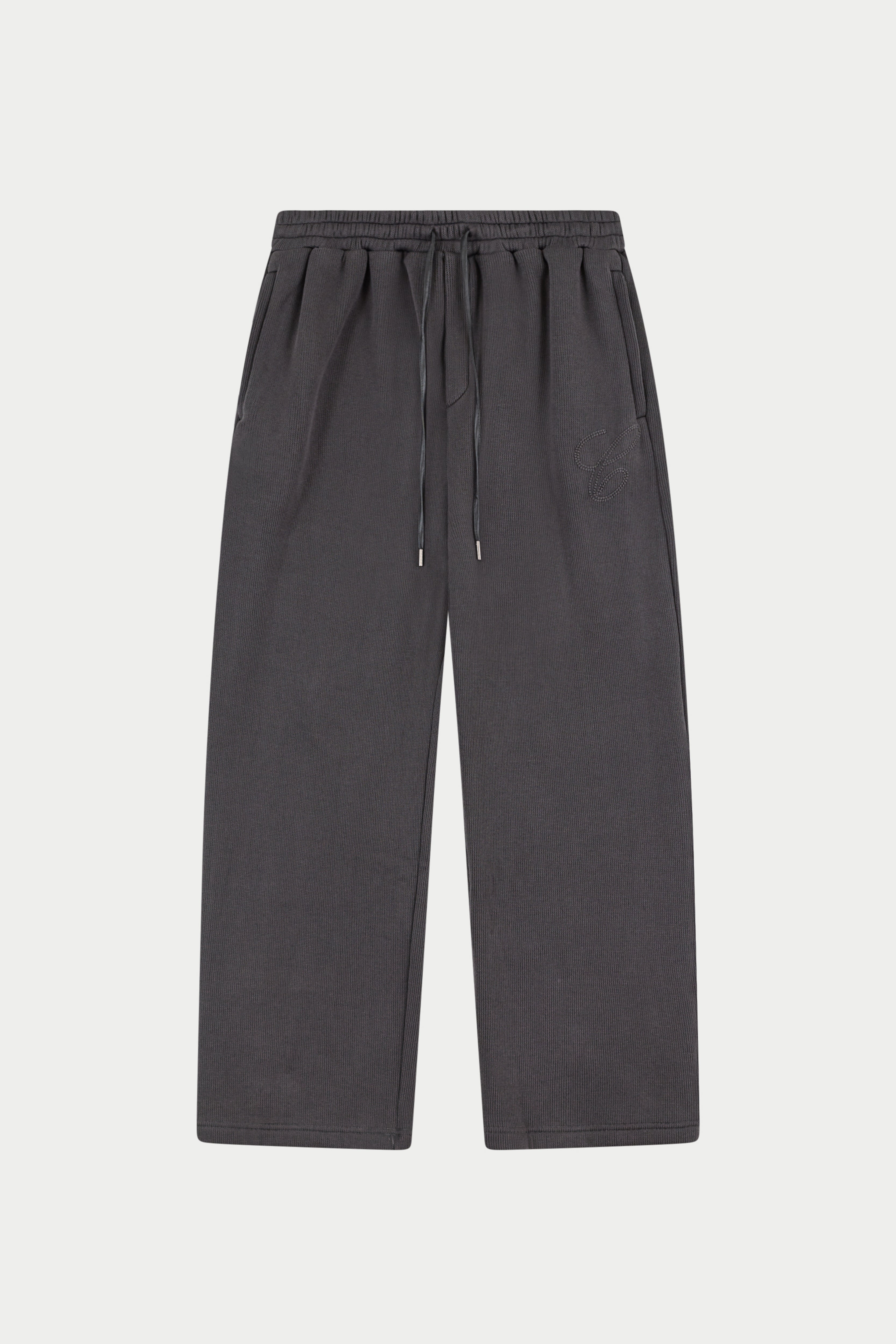 KNIT CONTRAST DRAWCORDS RELAXED JOGGERS - CHARCOAL